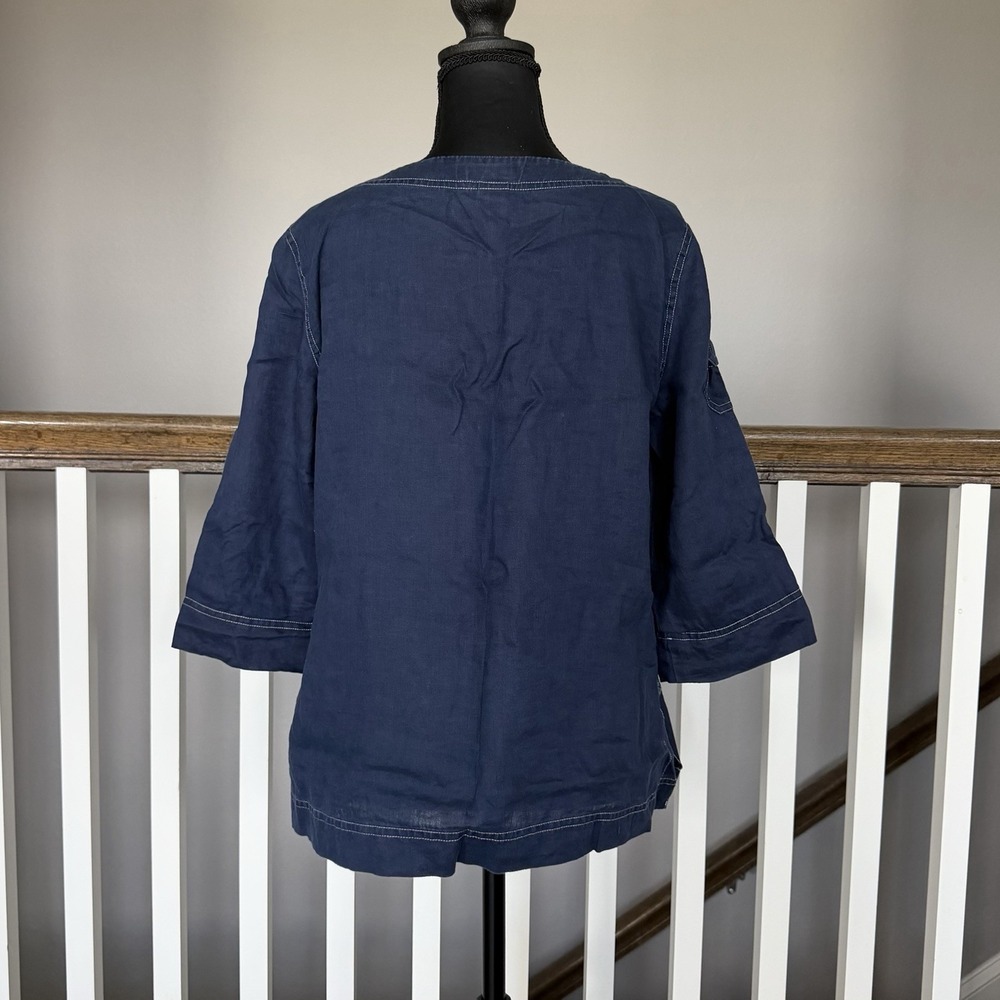 Ralph Lauren Jean Company 100% Linen Drawstring Roll Sleeve Tab Top MP Coastal - Picture 5 of 9